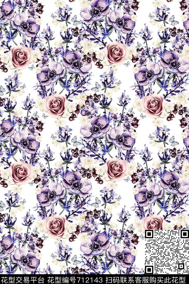 花卉兰花玫瑰.jpg - 712143 - 玫瑰 兰花 花朵 - 数码印花花型 － 女装花型设计 － 瓦栏