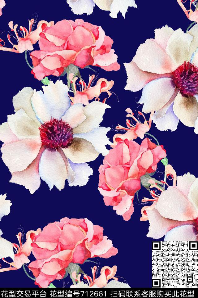 水彩花2.jpg - 712661 - 水彩花卉 花卉 花朵 - 数码印花花型 － 女装花型设计 － 瓦栏