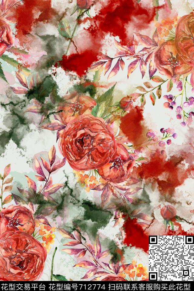 水墨抽象泼墨艺术花卉.jpg - 712774 - 水墨 抽象 泼墨 - 数码印花花型 － 女装花型设计 － 瓦栏