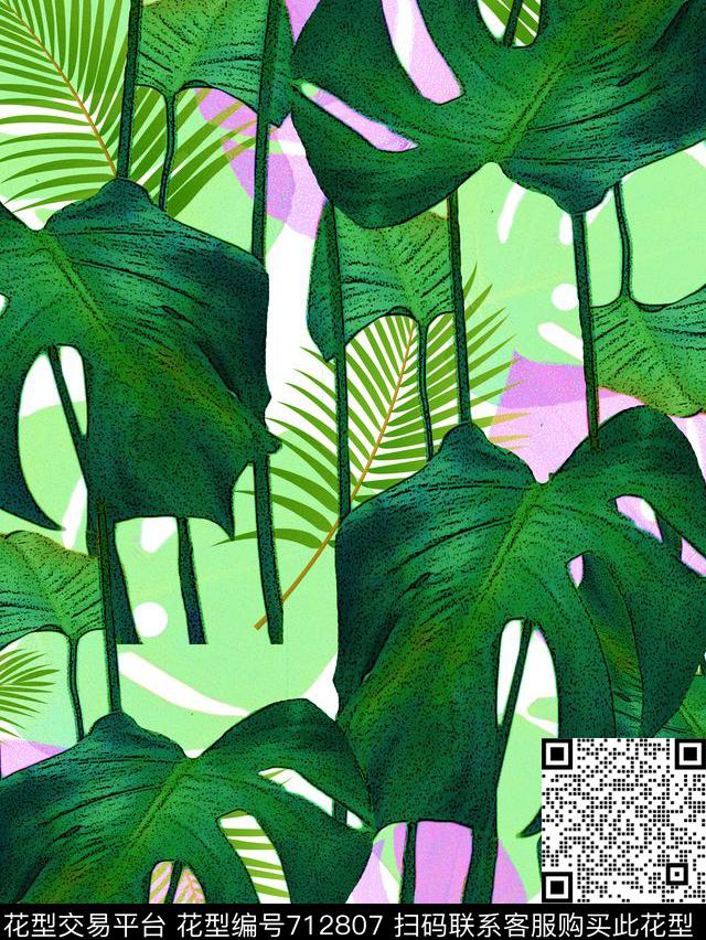 hua154-01.jpg - 712807 - 不规则几何 植物 棕榈叶 - 数码印花花型 － 女装花型设计 － 瓦栏