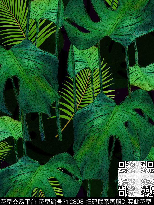 hua154-02.jpg - 712808 - 植物 棕榈叶 热带 - 数码印花花型 － 女装花型设计 － 瓦栏