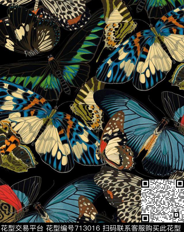 女装复古蝴蝶黑.jpg - 713016 - 蝴蝶纹 纹理 昆虫 - 数码印花花型 － 女装花型设计 － 瓦栏