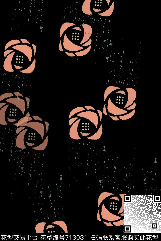 160912-nzhh-4-2.jpg - 713031 - 玫瑰花卉 青蓝雅韵系列 玫瑰花意向 - 传统印花花型 － 男装花型设计 － 瓦栏