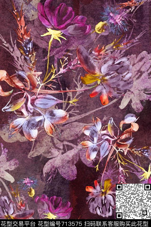 水墨抽象手绘肌理花卉.jpg - 713575 - 水墨 抽象 手绘 - 数码印花花型 － 女装花型设计 － 瓦栏