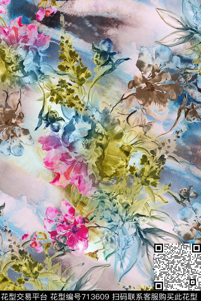 手绘花卉植物肌理.jpg - 713609 - 手绘 花卉 植物 - 数码印花花型 － 女装花型设计 － 瓦栏