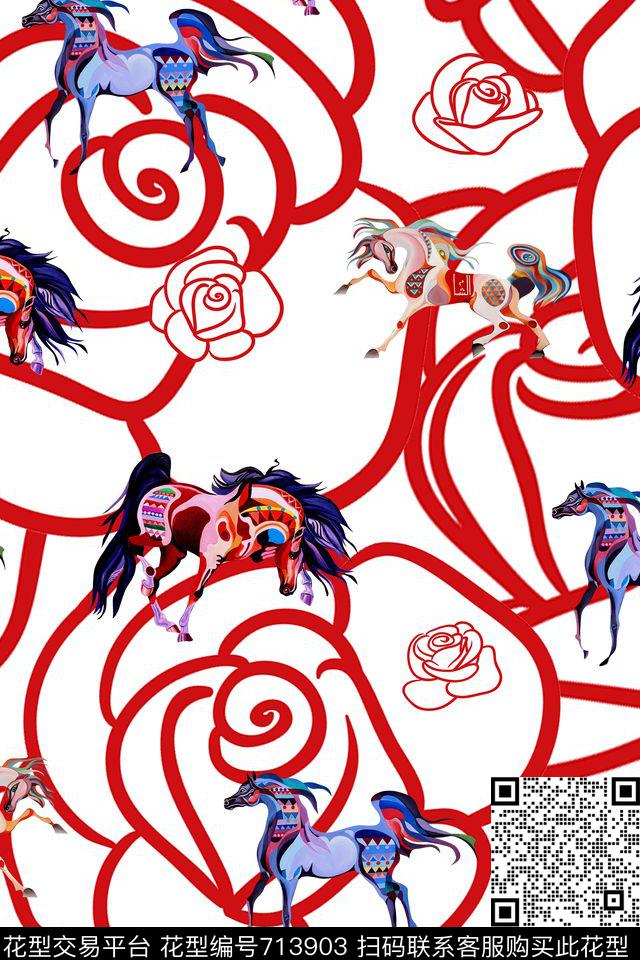 g1610267.jpg - 713903 - 马 线稿 玫瑰 - 数码印花花型 － 女装花型设计 － 瓦栏