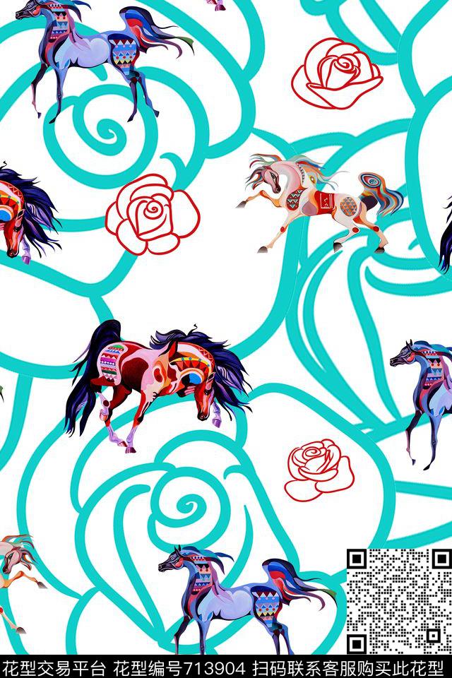 g1610267-1.jpg - 713904 - 马 线稿 玫瑰 - 数码印花花型 － 女装花型设计 － 瓦栏