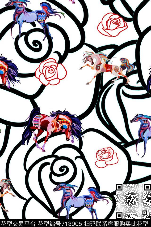 g1610267-2.jpg - 713905 - 马 线稿 玫瑰 - 数码印花花型 － 女装花型设计 － 瓦栏