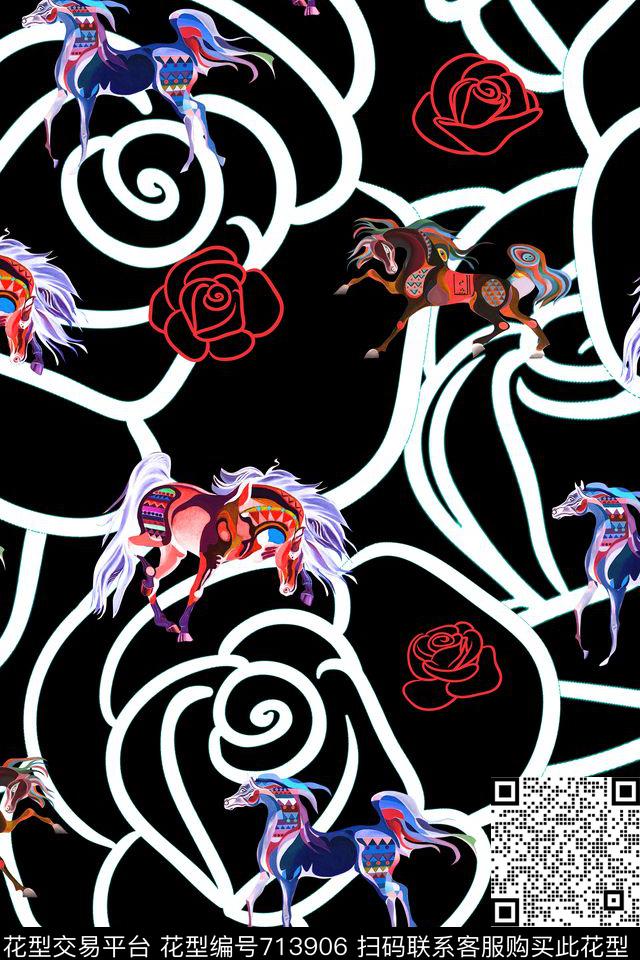g1610267-3.jpg - 713906 - 马 线稿 玫瑰 - 数码印花花型 － 女装花型设计 － 瓦栏
