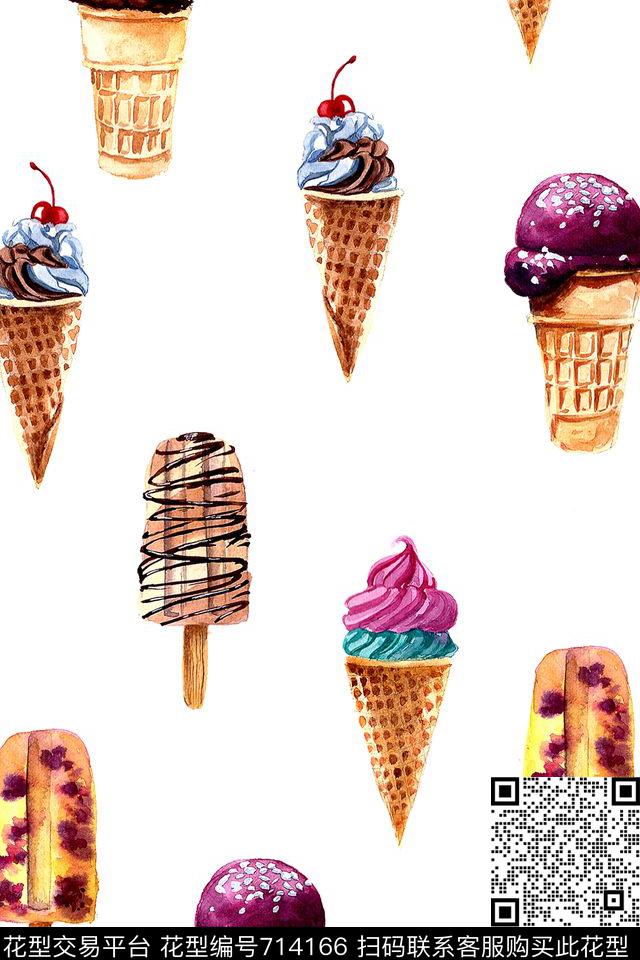 srg.jpg - 714166 - 冰淇淋 插画食物 童趣 - 数码印花花型 － 女装花型设计 － 瓦栏