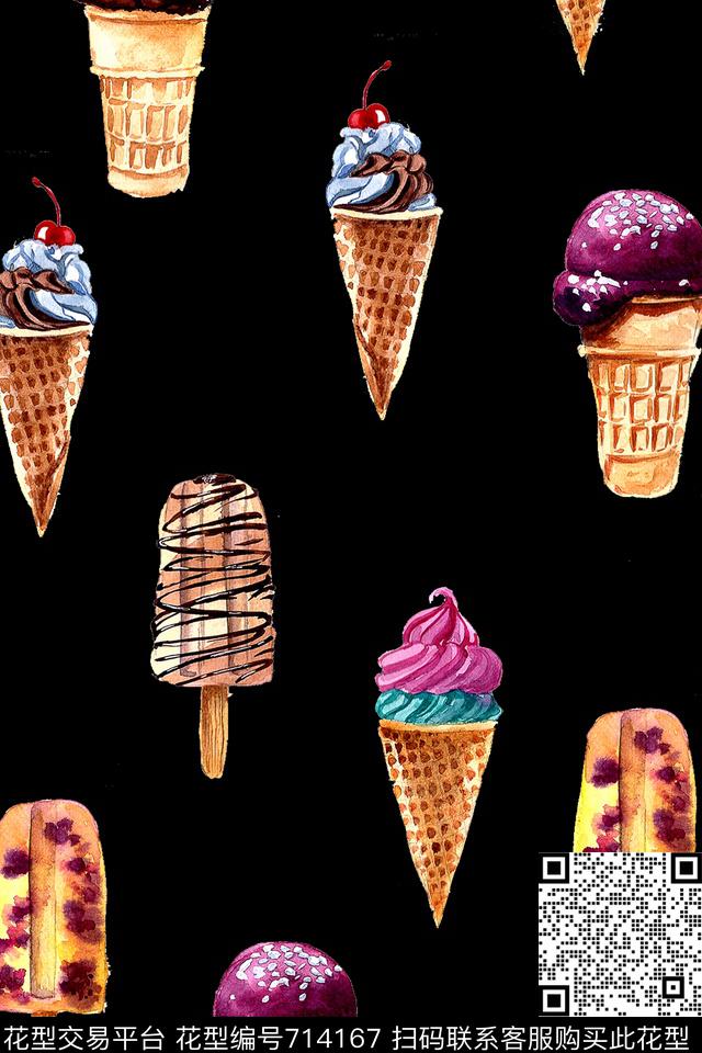 srg1.jpg - 714167 - 冰淇淋 插画食物 童趣 - 数码印花花型 － 女装花型设计 － 瓦栏