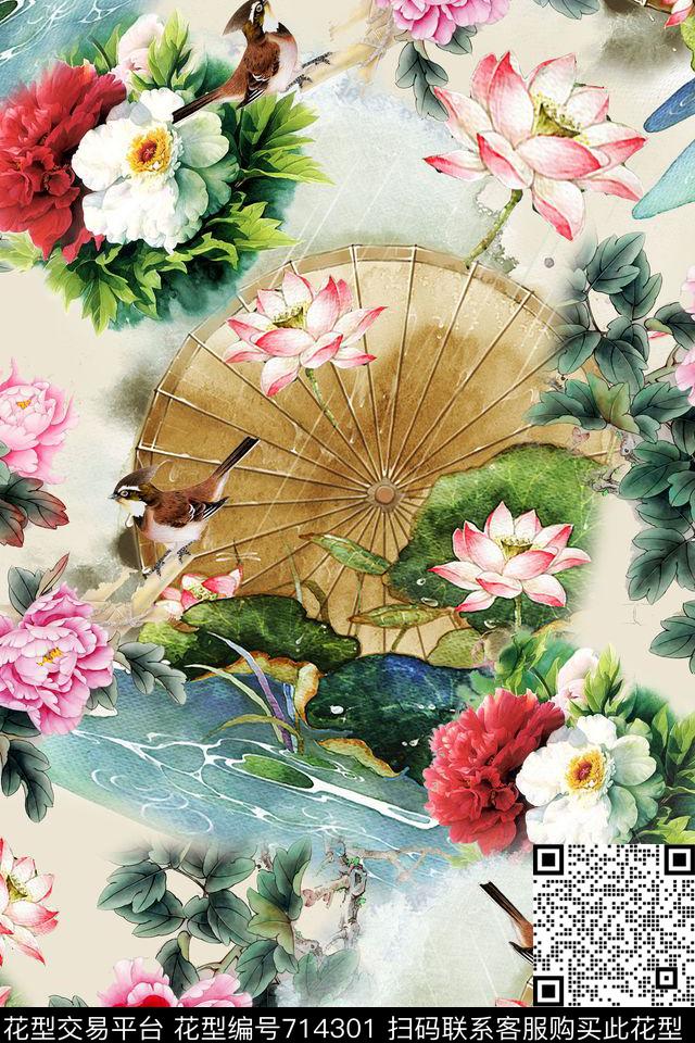 FY0620.jpg - 714301 - 民族风 中国风 大红 - 数码印花花型 － 女装花型设计 － 瓦栏