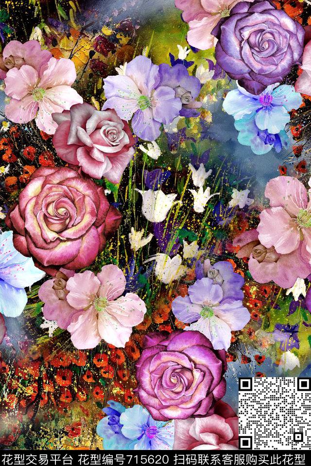 CE-016159.jpg - 715620 - 油画 玫瑰 牡丹 - 数码印花花型 － 女装花型设计 － 瓦栏