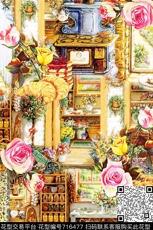 96753.jpg - 716477 - 西西里 意大利风情 玫瑰花 - 数码印花花型 － 女装花型设计 － 瓦栏