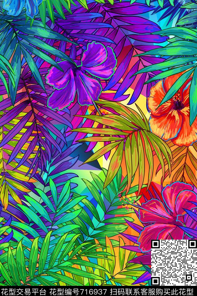 D29.jpg - 716937 - tropical flowers rainbow - 数码印花花型 － 女装花型设计 － 瓦栏