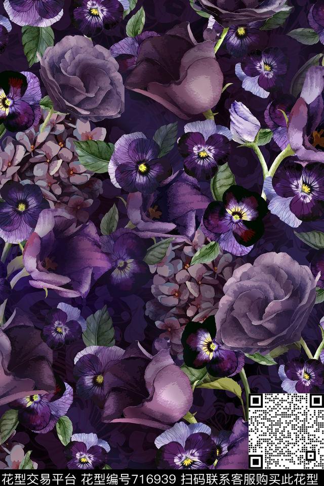 D27.jpg - 716939 - animal purple flowers - 数码印花花型 － 女装花型设计 － 瓦栏
