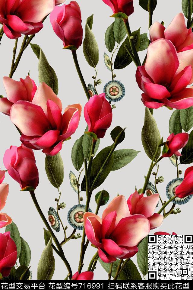 FY0635.jpg - 716991 - 花朵 花卉 大红 - 数码印花花型 － 女装花型设计 － 瓦栏