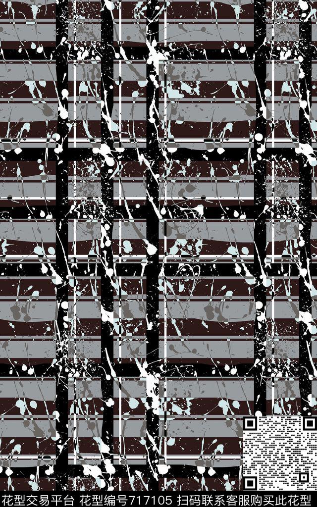 1226a-1.tif - 717105 - 抽象手绘几何印花 时尚潮流男装衬衫夹克外套 迷彩印花 - 传统印花花型 － 男装花型设计 － 瓦栏