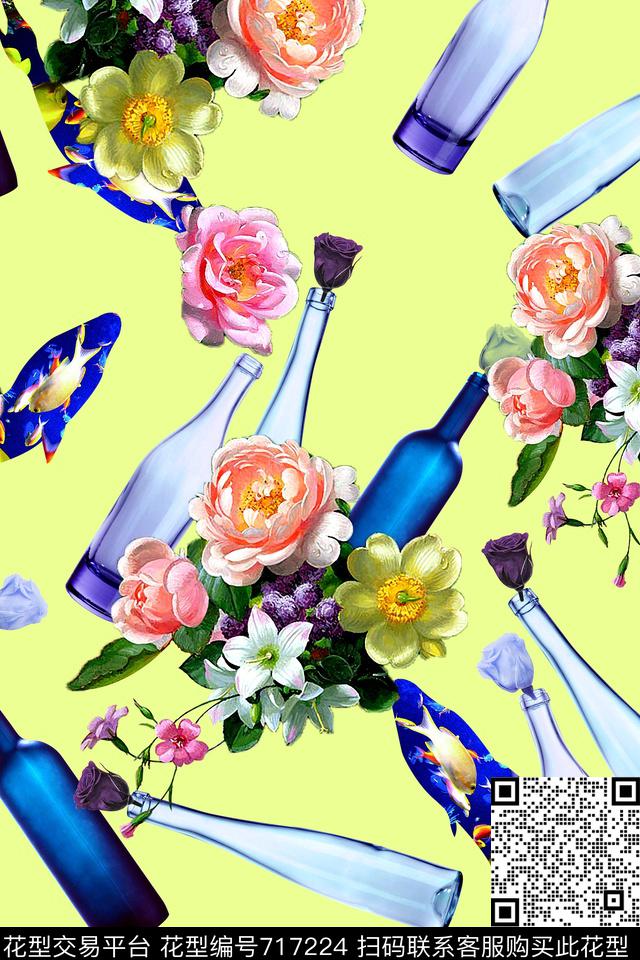 x-0676.jpg - 717224 - 趣味 漂流瓶 油画花 - 数码印花花型 － 女装花型设计 － 瓦栏