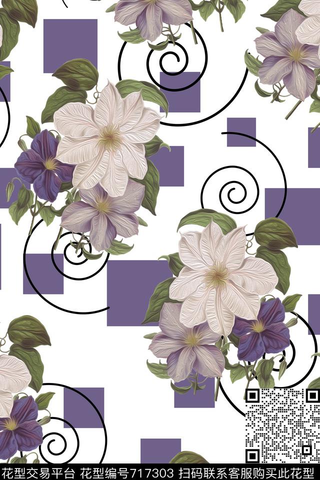 瓦栏-30.jpg - 717303 - 大花 花朵 花卉 - 数码印花花型 － 女装花型设计 － 瓦栏