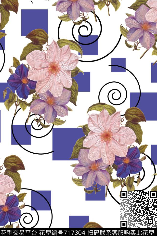 瓦栏-30a.jpg - 717304 - 大花 花朵 花卉 - 数码印花花型 － 女装花型设计 － 瓦栏