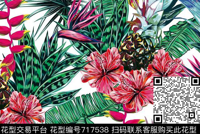 07332.tif - 717538 - 花卉 沙滩花 菠萝 - 数码印花花型 － 泳装花型设计 － 瓦栏