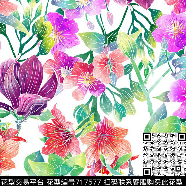07336.tif - 717577 - 百合 兰花 花卉 - 数码印花花型 － 泳装花型设计 － 瓦栏