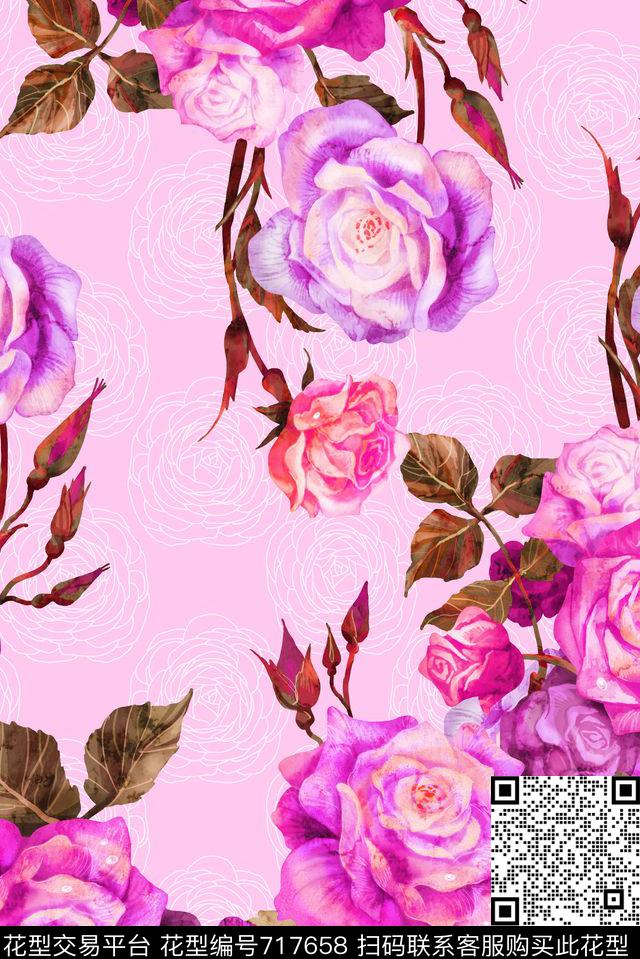 玫瑰金属玫瑰底纹枚.jpg - 717658 - 牡丹 玫瑰 花朵 - 数码印花花型 － 女装花型设计 － 瓦栏