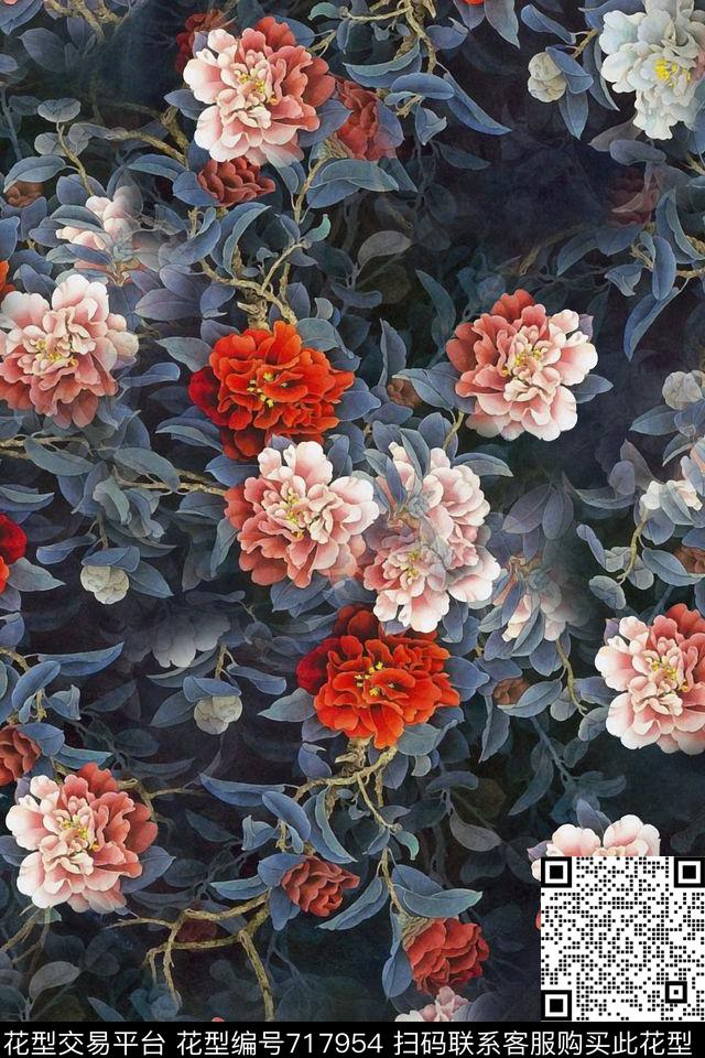 CYWL-432.jpg - 717954 - 中国风 花朵 花卉 - 数码印花花型 － 女装花型设计 － 瓦栏