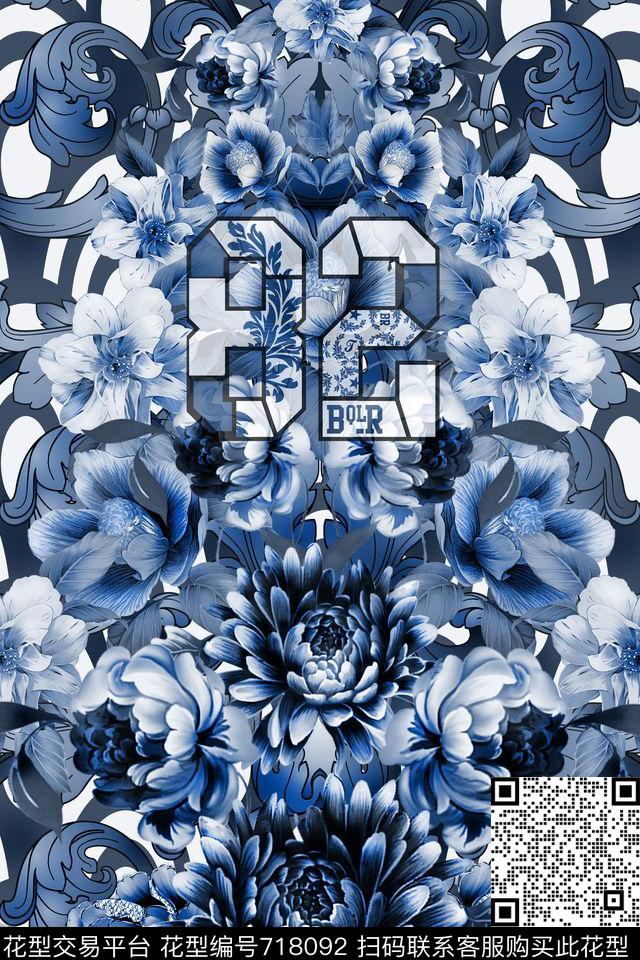 D30.jpg - 718092 - Chinese wind blue - 数码印花花型 － 女装花型设计 － 瓦栏