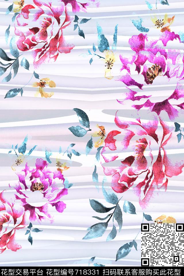 水彩花卉手绘.jpg - 718331 - 玫瑰 花朵 花卉 - 数码印花花型 － 女装花型设计 － 瓦栏