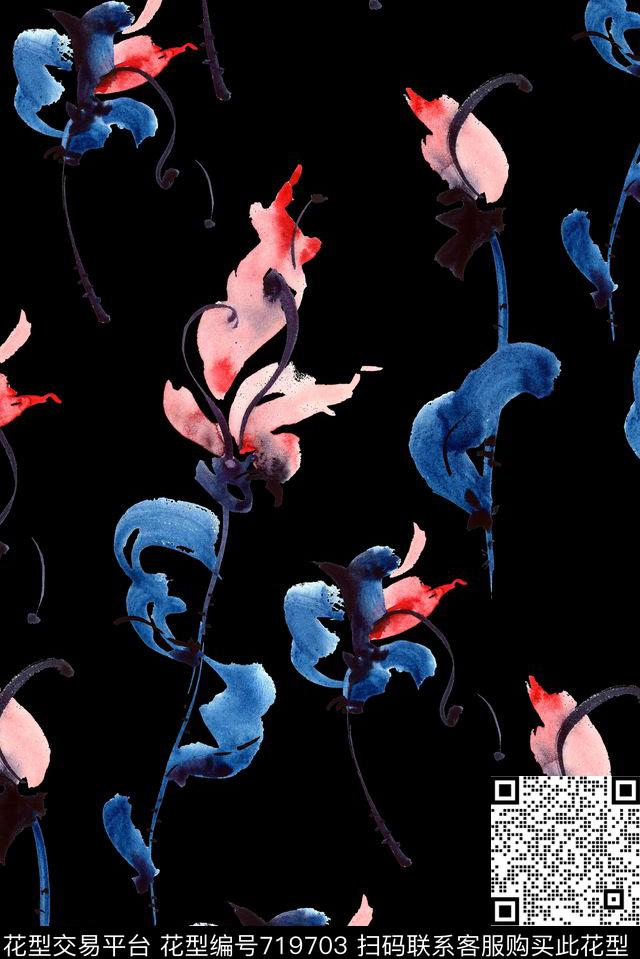 手绘抽象创意植物花卉.jpg - 719703 - 手绘 抽象 创意 - 数码印花花型 － 女装花型设计 － 瓦栏