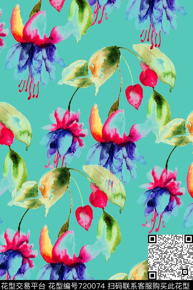 手绘抽象花卉植物.jpg - 720074 - 手绘 抽象 花卉 - 数码印花花型 － 女装花型设计 － 瓦栏