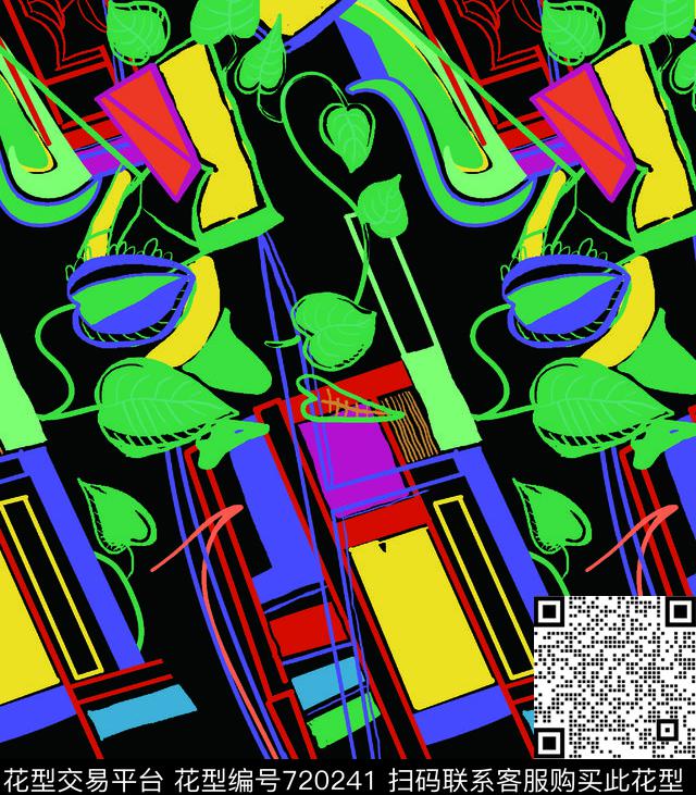 桃心趣-1.tif - 720241 - 格子 抽象 花卉 - 数码印花花型 － 其他花型设计 － 瓦栏