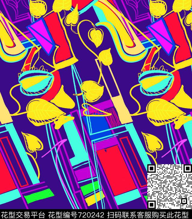 桃心趣-2.tif - 720242 - 格子 抽象 花卉 - 数码印花花型 － 其他花型设计 － 瓦栏