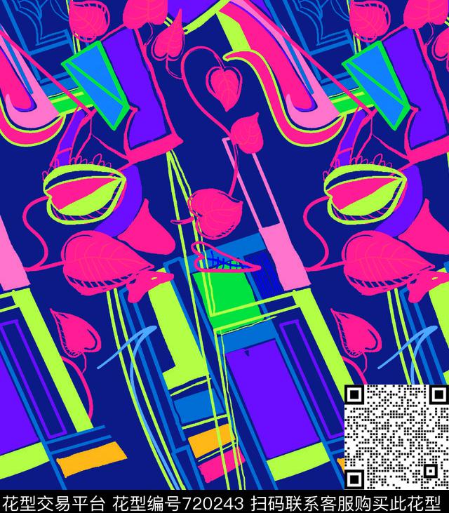 桃心趣-3.tif - 720243 - 格子 抽象 花卉 - 数码印花花型 － 其他花型设计 － 瓦栏