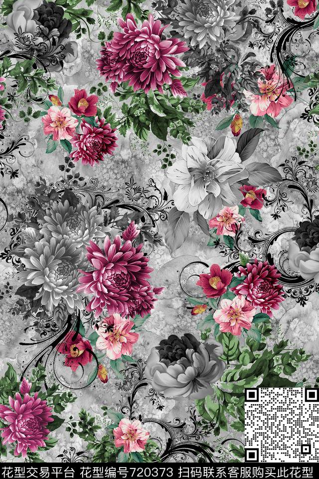 D34.jpg - 720373 - ink watercolor peony - 数码印花花型 － 女装花型设计 － 瓦栏