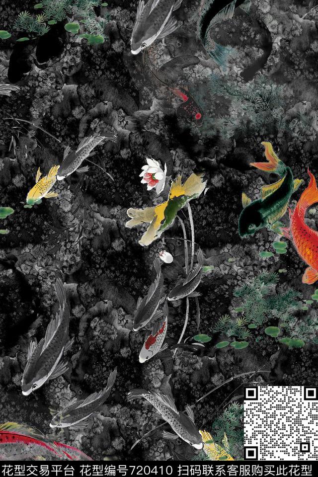 D35.jpg - 720410 - koi fish ink - 数码印花花型 － 男装花型设计 － 瓦栏