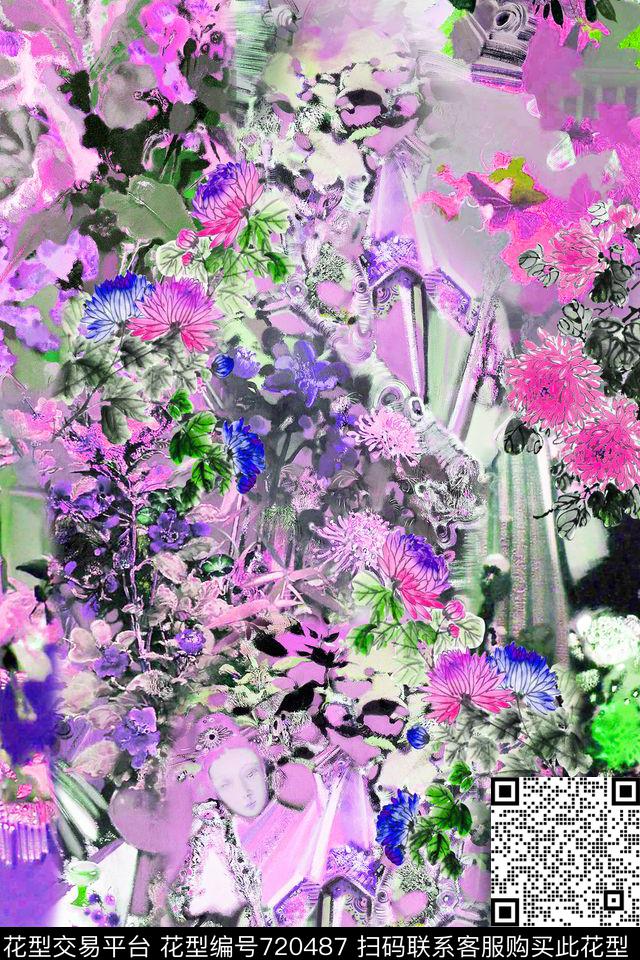 537861.jpg - 720487 - 中国风 写意国画 黄菊花 - 数码印花花型 － 女装花型设计 － 瓦栏