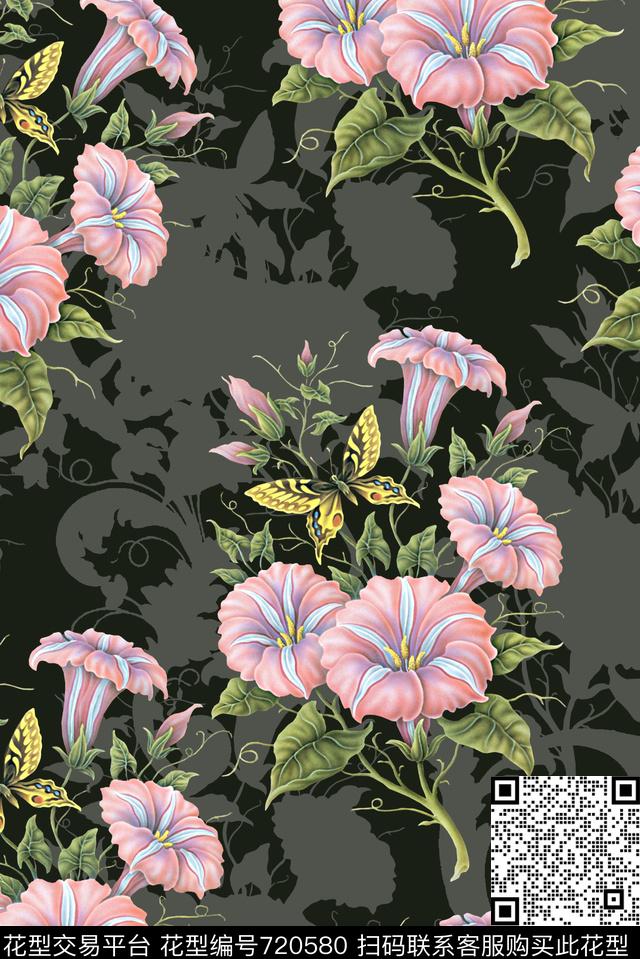 1169-1.tif - 720580 - 手绘水彩植物花卉数码印花 是潮流女装裙子清爽印花 抽象渐变纹理几何印花 - 数码印花花型 － 女装花型设计 － 瓦栏