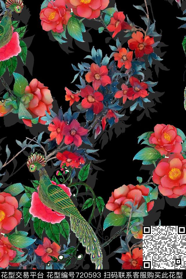 FY0643.jpg - 720593 - 民族风 中国风 花鸟 - 数码印花花型 － 女装花型设计 － 瓦栏