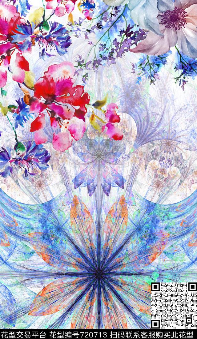 定位手绘花卉艺术.jpg - 720713 - 定位 手绘 花卉 - 数码印花花型 － 女装花型设计 － 瓦栏