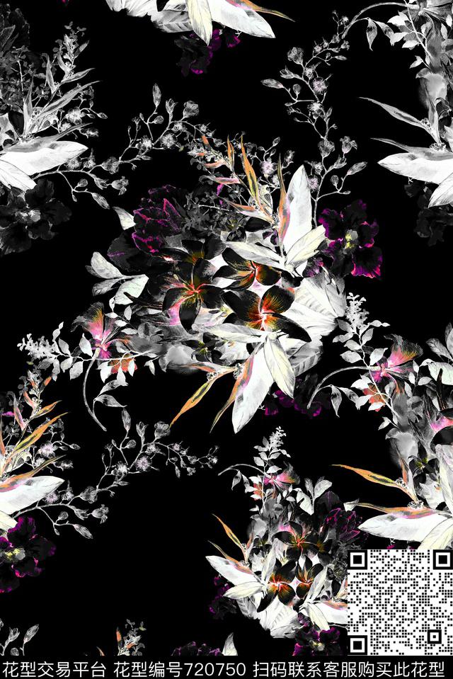 手绘枝条花卉.jpg - 720750 - 手绘 枝条 花卉 - 数码印花花型 － 女装花型设计 － 瓦栏