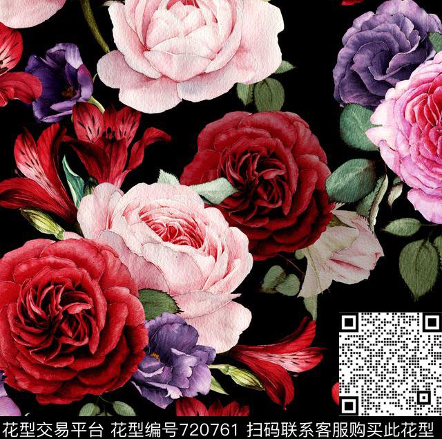 五彩缤纷.tif - 720761 - 新款 数码花型 玫瑰 - 数码印花花型 － 女装花型设计 － 瓦栏
