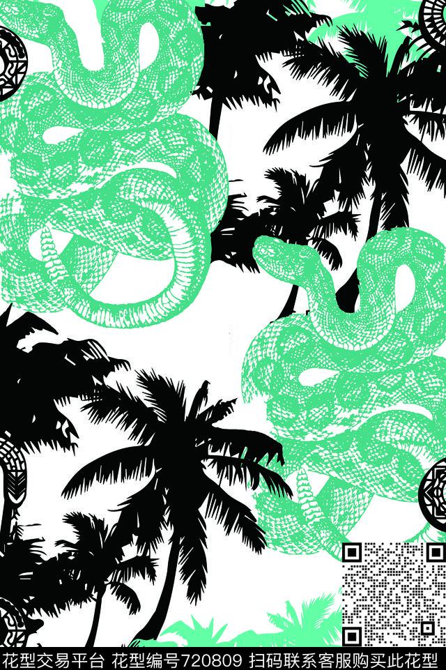 蛇岛.jpg - 720809 - 趋势 女装 蛇纹 - 传统印花花型 － 女装花型设计 － 瓦栏