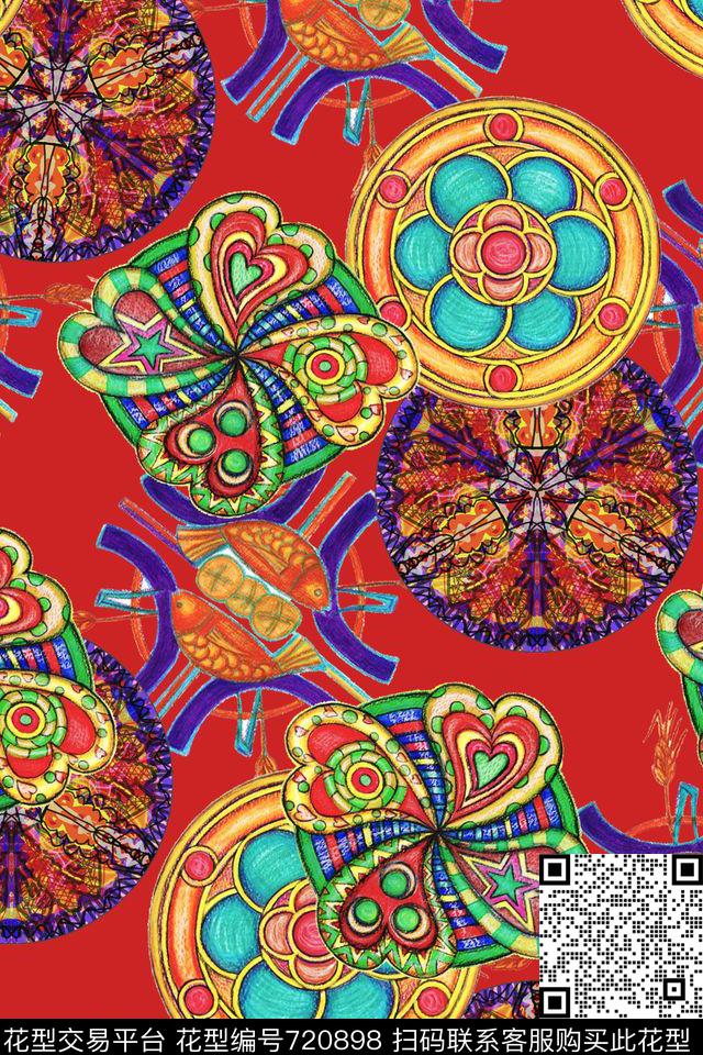 手绘几何3.jpg - 720898 - 趣味几何 手绘涂鸦 彩色圆圈 - 数码印花花型 － 女装花型设计 － 瓦栏