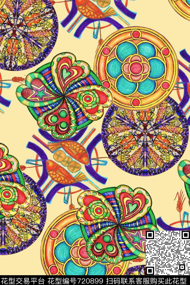 手绘几何4.jpg - 720899 - 趣味几何 手绘涂鸦 彩色圆圈 - 数码印花花型 － 女装花型设计 － 瓦栏