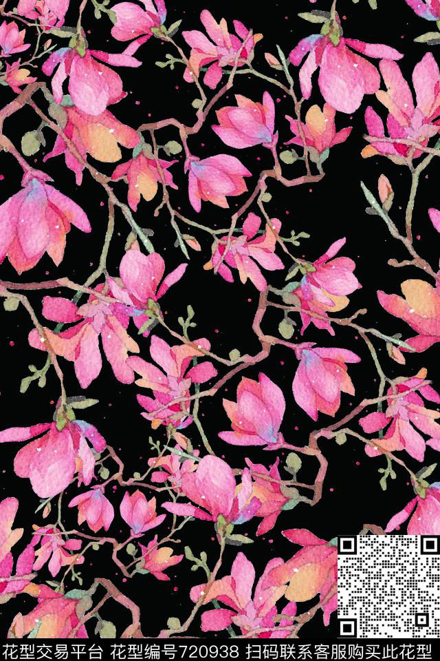 优雅水彩花卉组合1.jpg - 720938 - 花朵 花卉 水彩 - 数码印花花型 － 女装花型设计 － 瓦栏