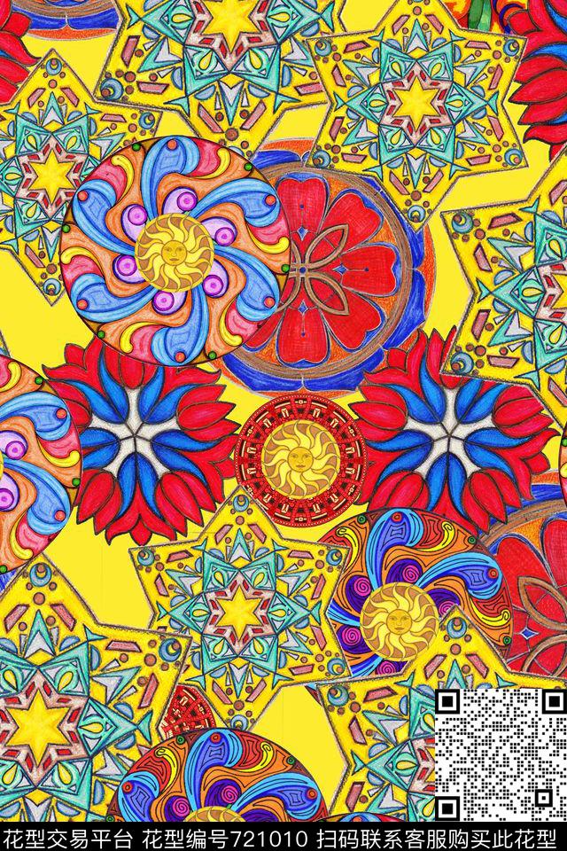 87686652.jpg - 721010 - 民族风 手绘涂鸦 几何圆圈 - 数码印花花型 － 女装花型设计 － 瓦栏