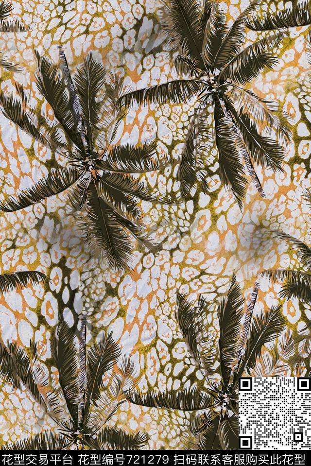 豹纹椰树黄.jpg - 721279 -  - 数码印花花型 － 女装花型设计 － 瓦栏